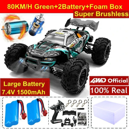 1:16 80km/h Brushless RC Drift Car With LED Lights 4WD Electric High Speed Racing Remote Control Monster Truck for Kids Adults