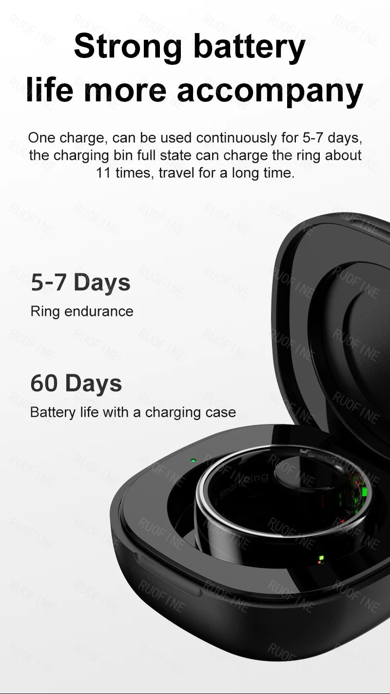 AI Smart Ring - Electronic Temperature, Sleep, Swimming, Blood & Pressure Monitor - Android IOS