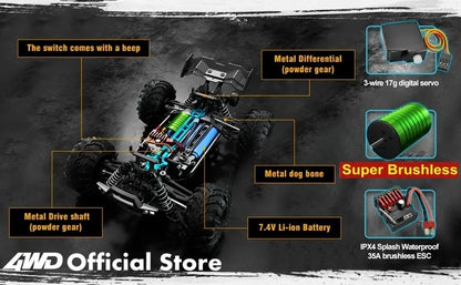 1:16 80km/h Brushless RC Drift Car With LED Lights 4WD Electric High Speed Racing Remote Control Monster Truck for Kids Adults