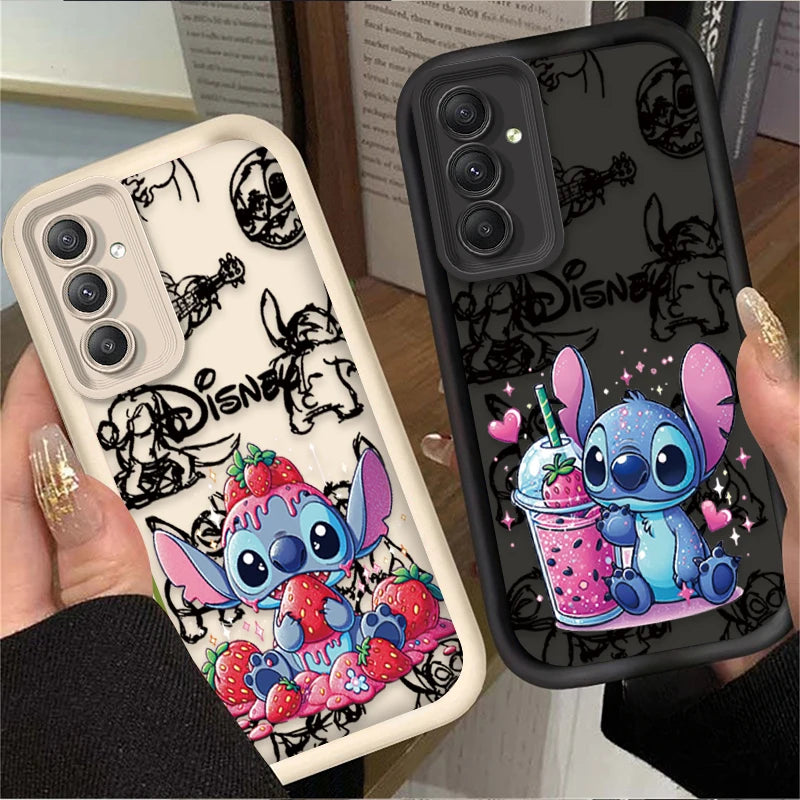 Cute Disney Stitch Strawberry Phone Case For Samsung Galaxy A14 A15 5G S21 S22 S23 S24 5G FE Plus Ultra A25 A35 A52 A53 A54 A55