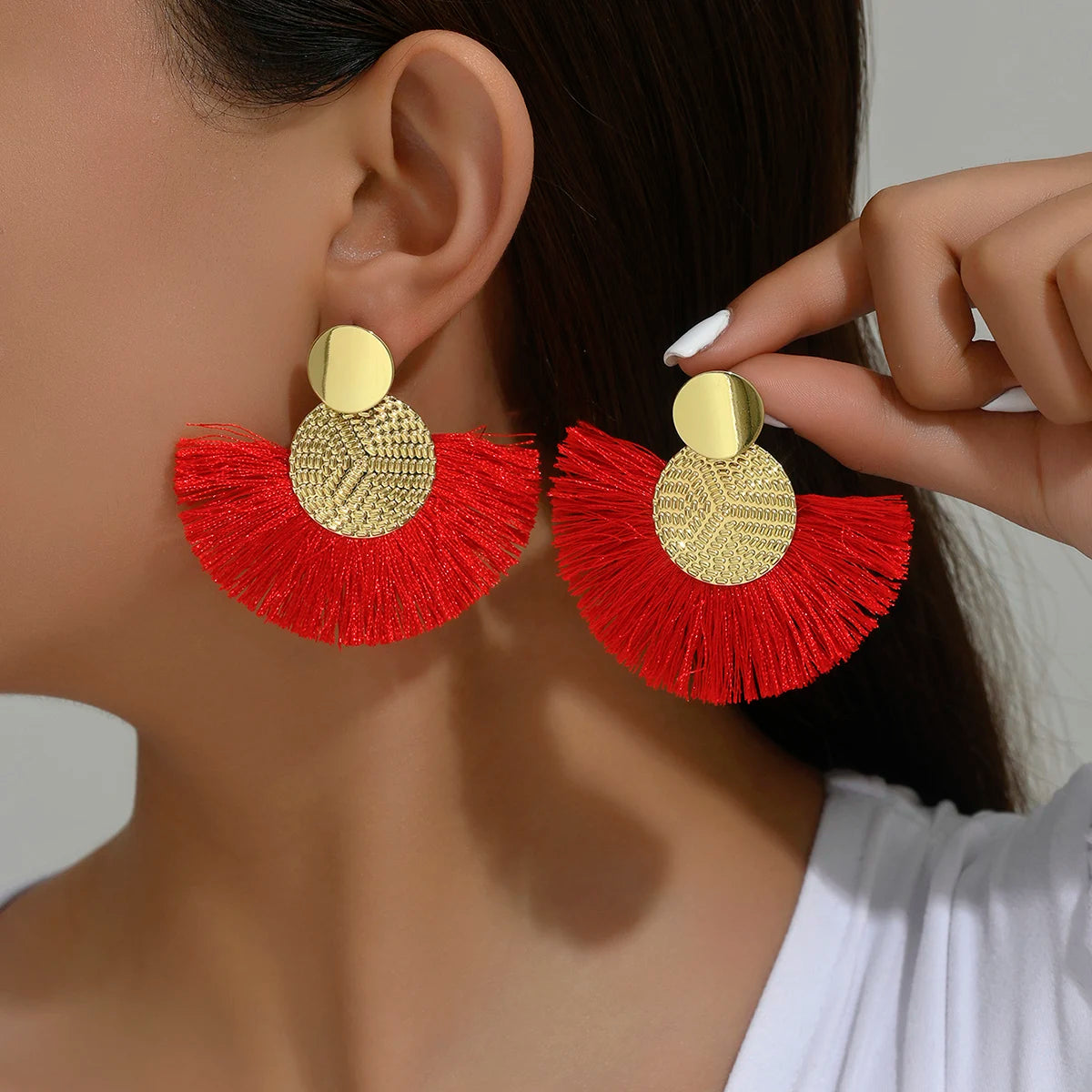 Fashion Bohemian Big Tassel Dangle White Fringe Female Earrings