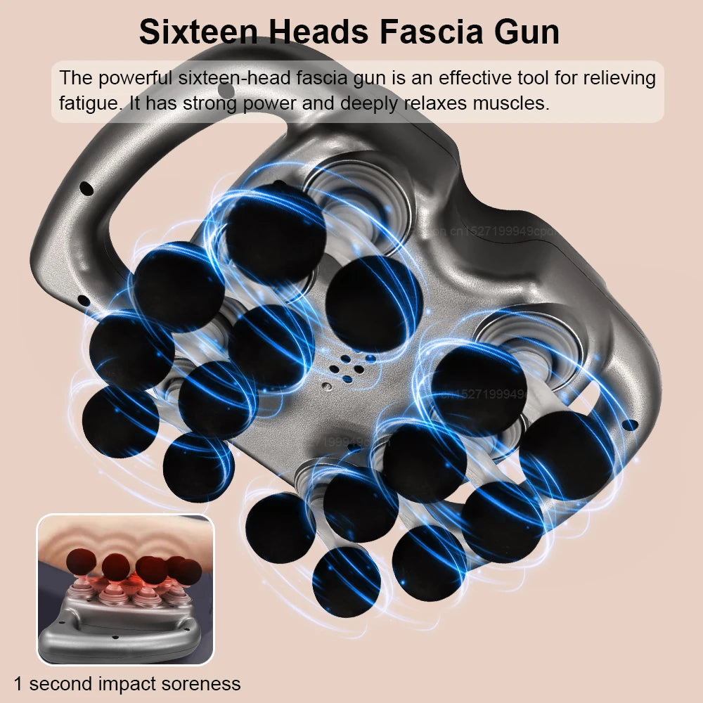 Fascia Gun Muscle Massager Gun Sixteen-head High Frequency Neck Shoulder Waist Massage Machine Professional Fascia Massage Gun