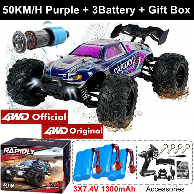 1:16 80km/h Brushless RC Drift Car With LED Lights 4WD Electric High Speed Racing Remote Control Monster Truck for Kids Adults