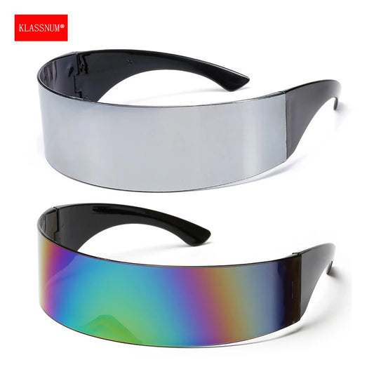 KLASSNUM Women Future Technology Sunglasses Y2K Laser Eyeglasses Anti UV400 One Peice Mirrored Lens Eyewear Glasses Men Glasses