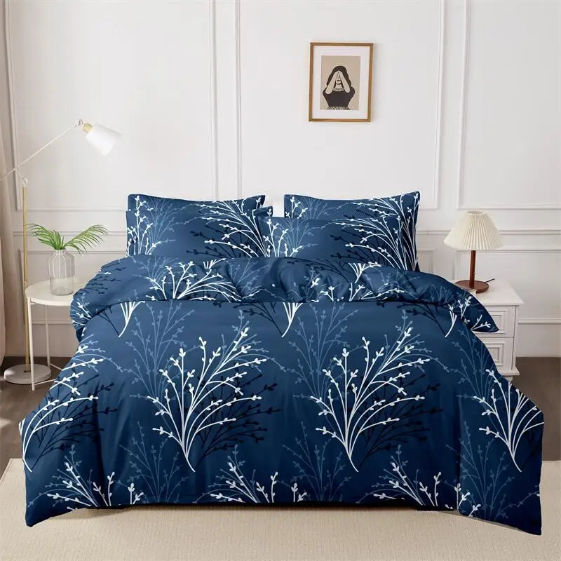 Kuup 3pcs printed matte Duvet Cover Colored Bedding Set QUEEN Size Quilt Cover High Quality Skin Friendly Fabric Bedding Cover