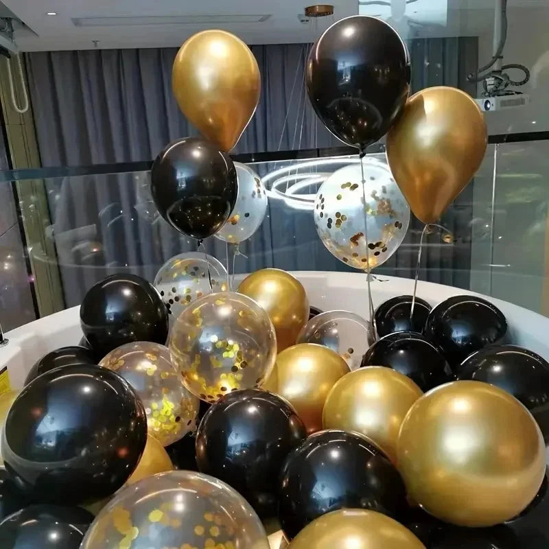 16pcs Black Metallic Sequin Balloons for Birthday Wedding Graduation Party