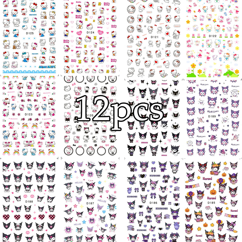 12sheet Cartoon Stitch Angel Nail Stickers Set Multiple Action Kawaii Stitch Nail Art Decals Adhesive Kids Manicure Decorations