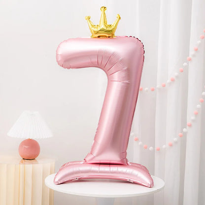 42inch Crown Decor Pink Aluminum Foil Digital Balloon Number Balloon For Birthday Party