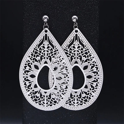 Fashion Bohemia Stainless Steel Big Long Flower Earring Women