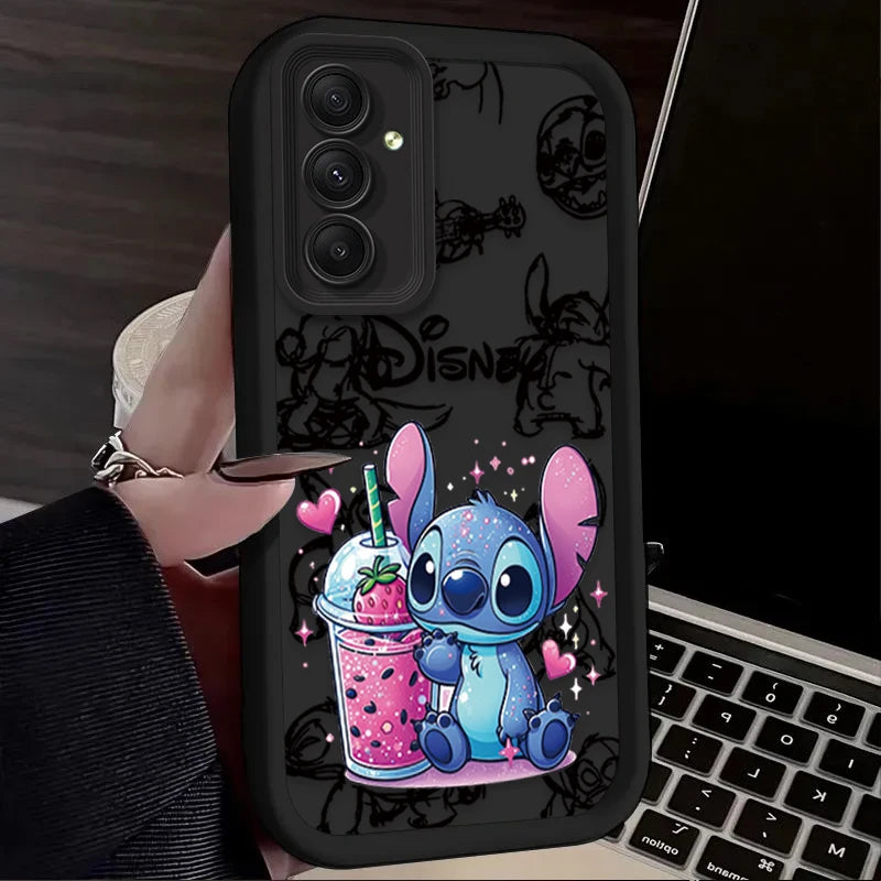 Cute Disney Stitch Strawberry Phone Case For Samsung Galaxy A14 A15 5G S21 S22 S23 S24 5G FE Plus Ultra A25 A35 A52 A53 A54 A55