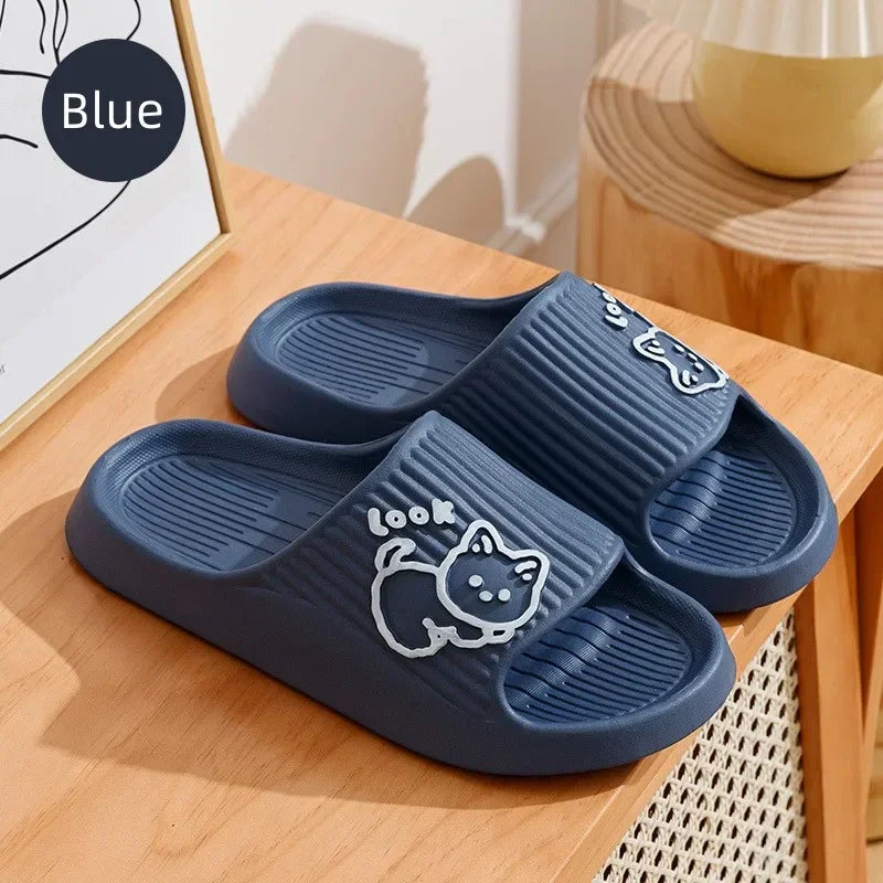 Summer Women Slippers Bath Thick Platform Non-Slip Home Cat Cartoon Flip Flops Beach Sandals Ladies Slides Indoor Outdoor