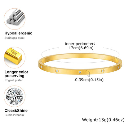 Luxurious Cubic Zircon Openable Bracelet for Women ,Stainless Steel Round Bangle Bracelets,Charm Jewelry Gifts