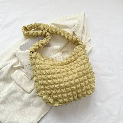 Crossbody Bag With Pleated Design Embroidered Plaid Shoulder Bag
