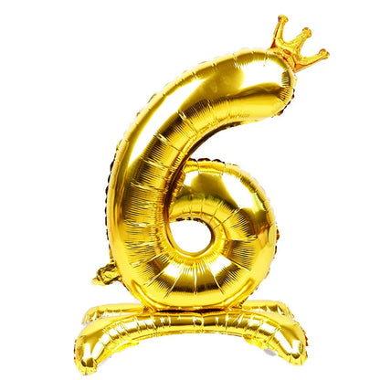 32 Inch Gold Number Stand Foil Balloons with Crown Digital Figures Globos 0-9 Birthday Party