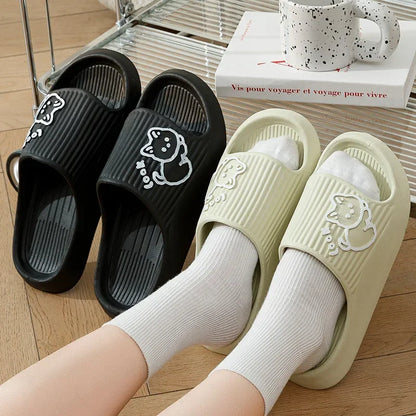 Summer Women Slippers Bath Thick Platform Non-Slip Home Cat Cartoon Flip Flops Beach Sandals Ladies Slides Indoor Outdoor