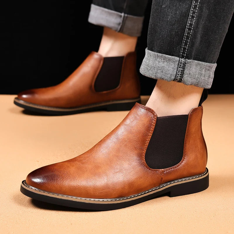 Men Chelsea Boots Brand Retro Comfortable PU Leather