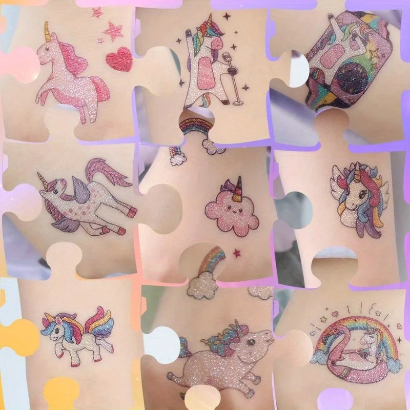 14 Sheets Glittering Unicorn Tattoo Stickers for Personalized Decoration, Temporary Tattoos for Children Kids