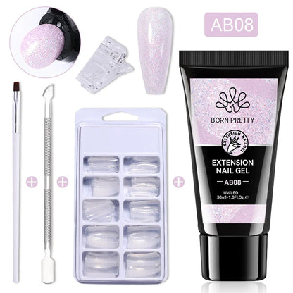 BORN PRETTY 30ml Glitter Acrylic Gel Finger Extension Nail Polish Silver Pink Extension Gel Polish Soak Off Nail Slip Solution