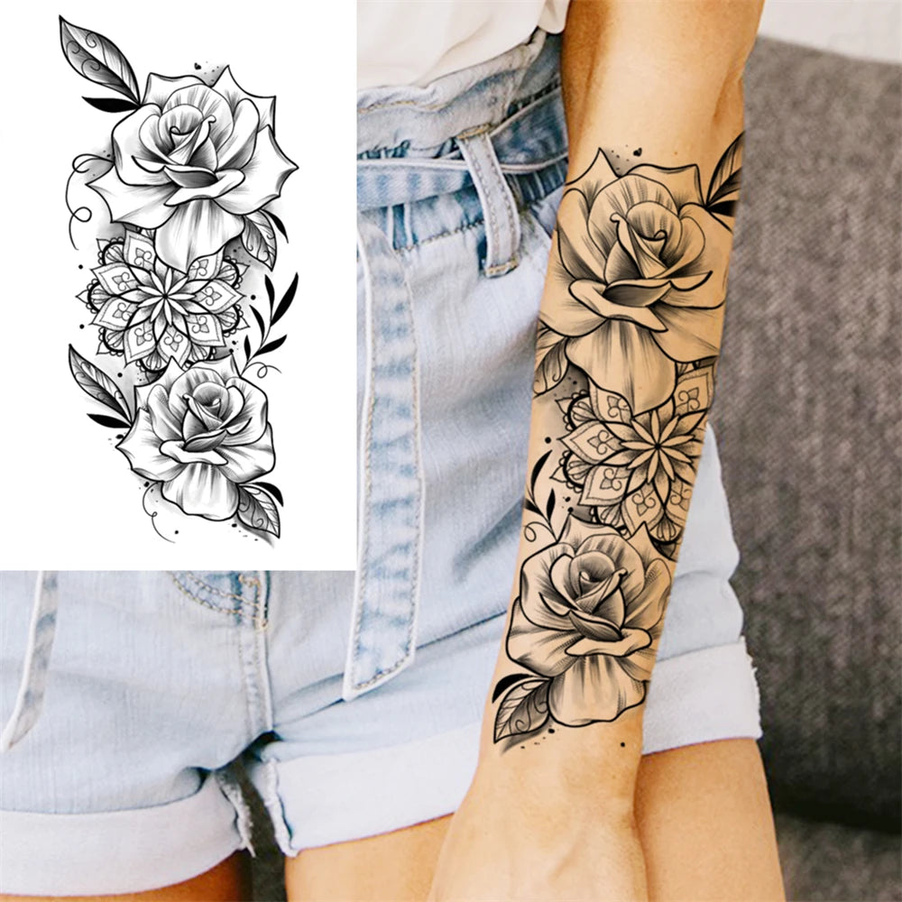 Full Arm Temporary Tattoos Sleeve For Men Women Realistic Fake Tatoos Warrior Lion Tiger Flower Tatoo Sticker Black Totem Maori