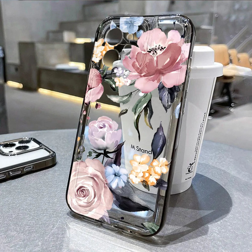 Lotus Flower Transparent Phone Case For iPhone 16 Pro Case iPhone 13 11 15 12 14 Pro Max XR XS X 8 7 Plus SE Shockproof Cover