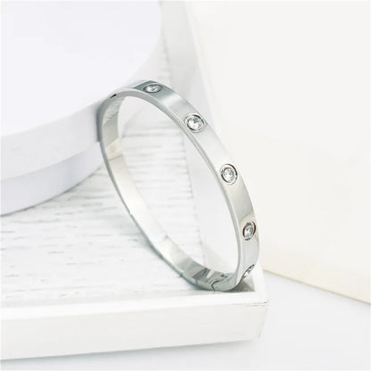 New Design Gold Color Zircon And Cross Nut Nail Bracelet Gold & Bangle For Woman Stainless Steel Screw Brand Jewelry