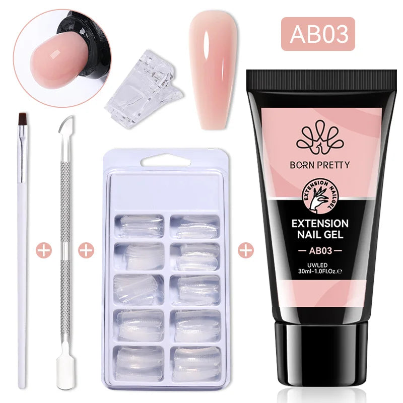 BORN PRETTY 30ml Glitter Acrylic Gel Finger Extension Nail Polish Silver Pink Extension Gel Polish Soak Off Nail Slip Solution