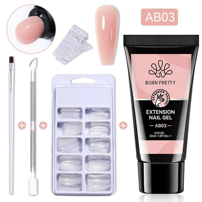 BORN PRETTY 30ml Glitter Acrylic Gel Finger Extension Nail Polish Silver Pink Extension Gel Polish Soak Off Nail Slip Solution