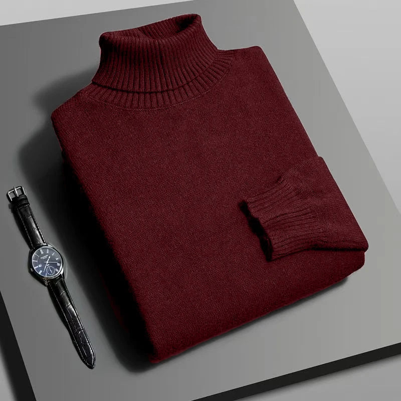 Autumn Mens High Quality Knitted Turtleneck Sweater