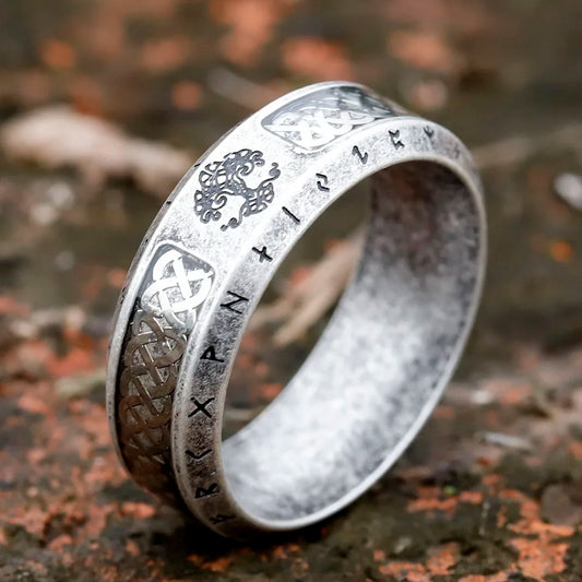 Special Design Stainless Steel Viking Ring Runes Tree of Life Ring For Men Vintage Celtic Knot Rune Vintage Jewelry