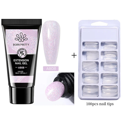 BORN PRETTY 30ml Glitter Acrylic Gel Finger Extension Nail Polish Silver Pink Extension Gel Polish Soak Off Nail Slip Solution