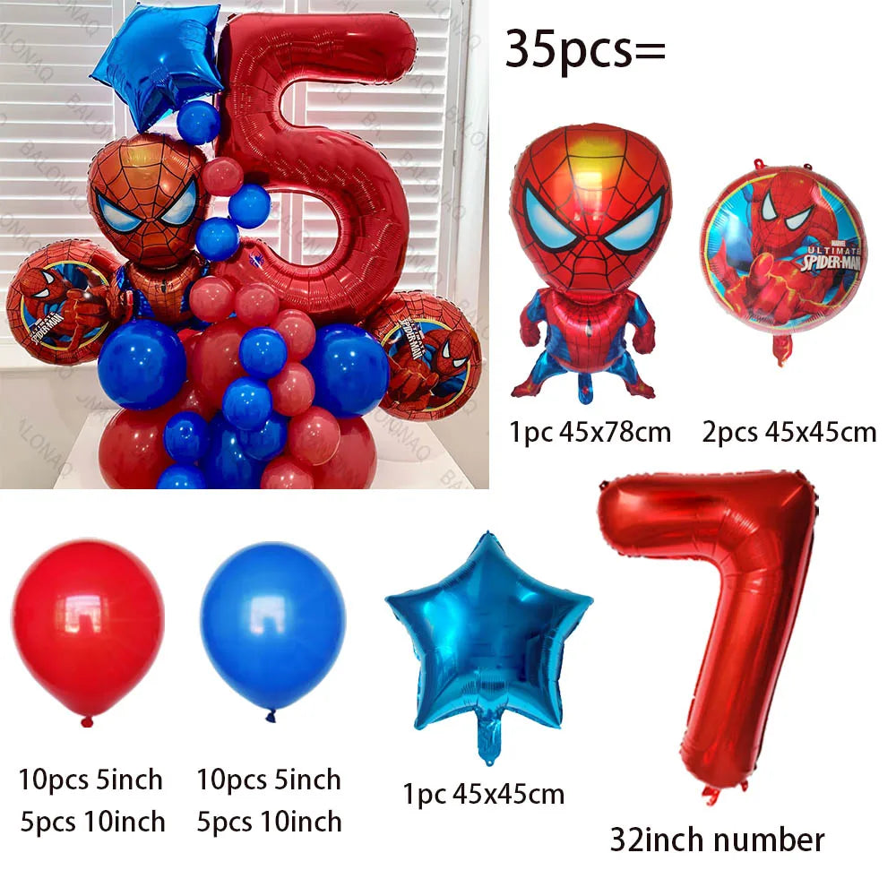 35pcs Spiderman Party Balloons Blue Red Latex Ballon Kids Boy Super Hero Theme