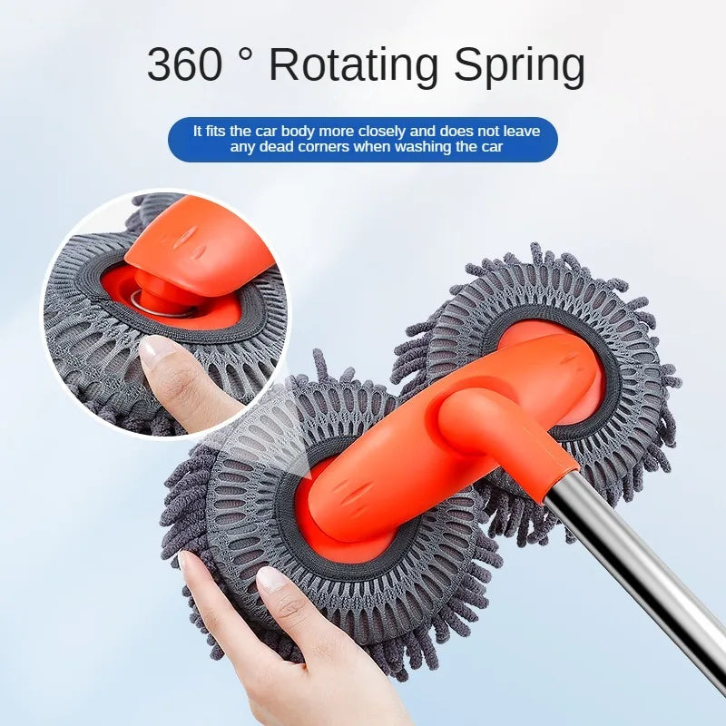 LEIBOO Car Cleaning Brush Washer Mop Chenille Brush Double Brush Head Roof Window Cleaning Mop Three-Section Telescopic Wash Mop