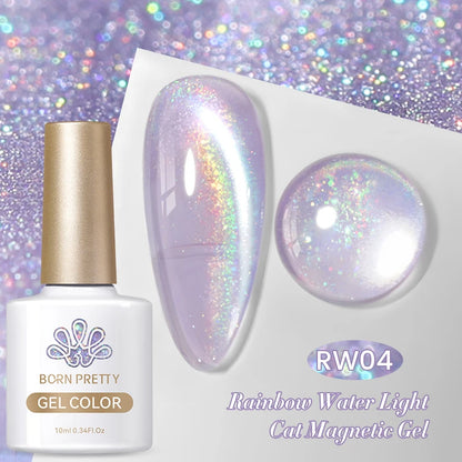 BORN PRETTY 10ml Rainbow Purple Water Light Cat Magnetic Gel Nail Polish Shining Super Sliver-light Holographics Soak Off UV Gel