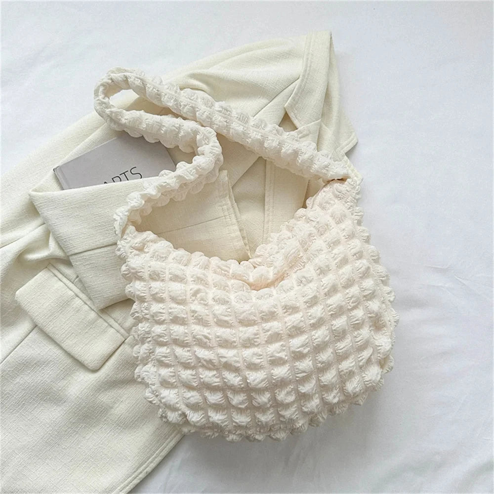 Crossbody Bag With Pleated Design Embroidered Plaid Shoulder Bag