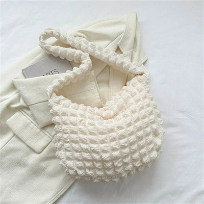 Crossbody Bag With Pleated Design Embroidered Plaid Shoulder Bag