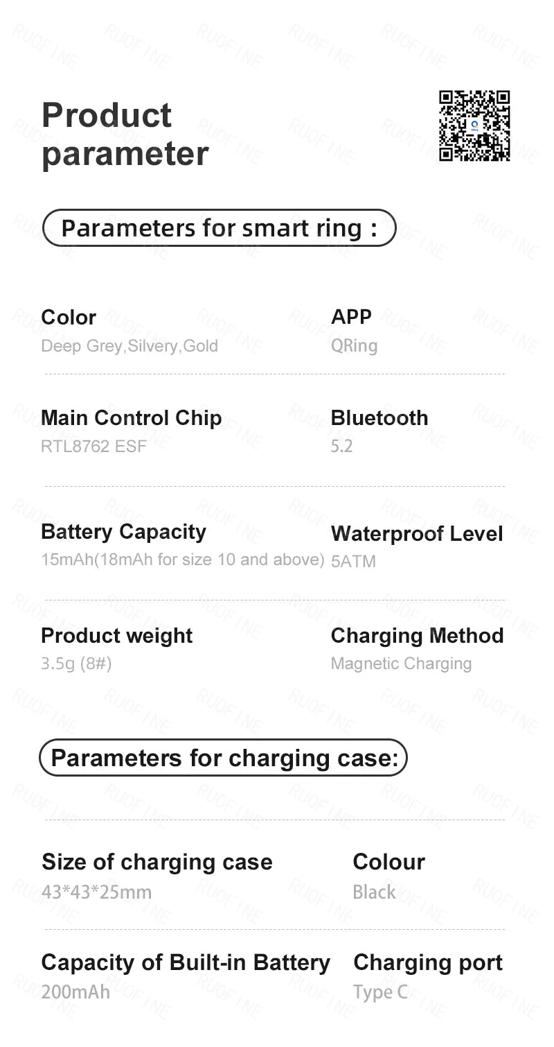 AI Smart Ring - Electronic Temperature, Sleep, Swimming, Blood & Pressure Monitor - Android IOS