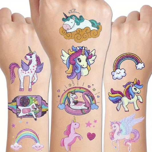 14 Sheets Glittering Unicorn Tattoo Stickers for Personalized Decoration, Temporary Tattoos for Children Kids