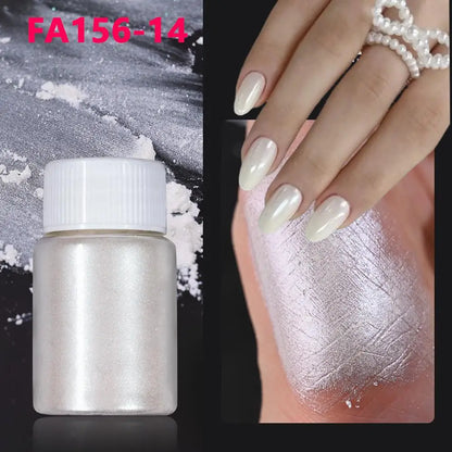 1Bottle Pink/White Pearlescent Nail Art Powder Glitter Mermaid Chrome Mica Pigment For Manicure Decorations Pearl Rubbing Dust
