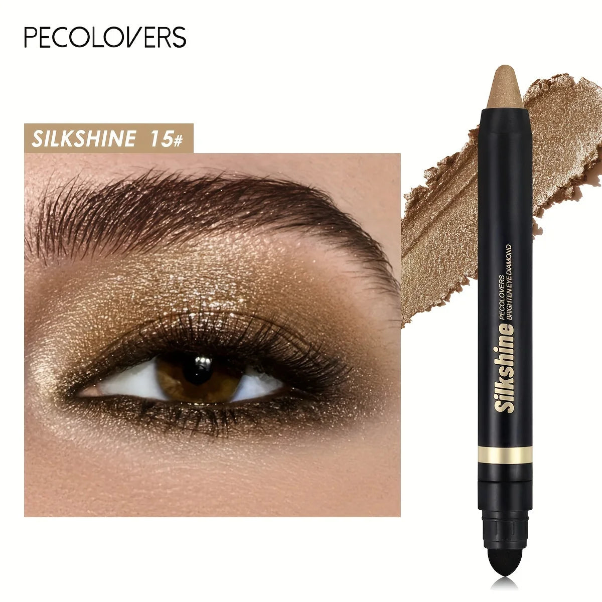 PECOLOVERS Champagne Brown Metallic Eyeshadow Stick - Waterproof, Long-Lasting Glitter Highlighter & Brightening Pencil Crayon