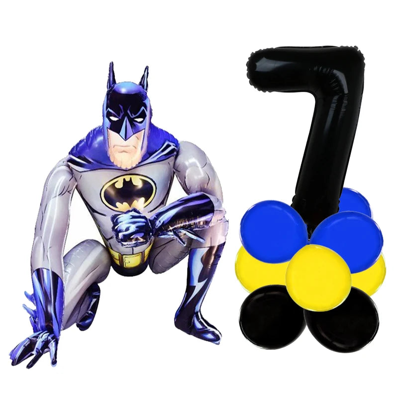 3D Batman Number Aluminum Foil Balloons Set Batman Spiderman Birthday Party Deco