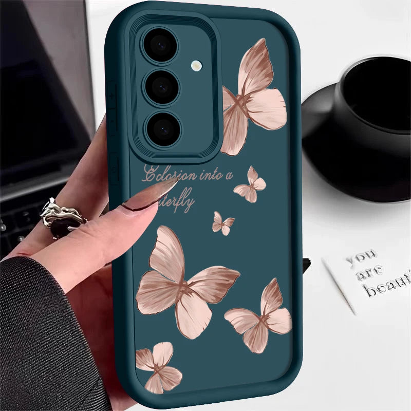 Gold Butterfly Soft TPU Case For Samsung Galaxy A55 A54 A15 A14 A16 A35 A53 A25 5G S25 S24 S23 S22 Ultra Plus S23 FE Phone Cover