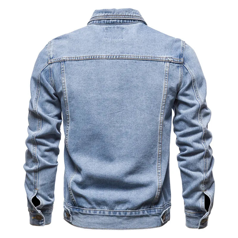 2025 Autumn Men Solid Denim Jackets Fashion Motorcycle Vintage Jeans