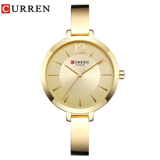 CURREN Fashion Gold Women Watches Stainless Steel Ultra Thin Quartz Watch Woman
