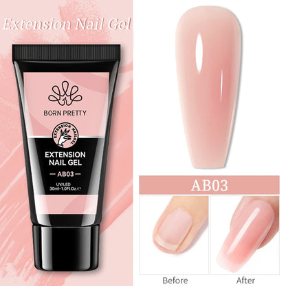 BORN PRETTY 30ml Glitter Acrylic Gel Finger Extension Nail Polish Silver Pink Extension Gel Polish Soak Off Nail Slip Solution