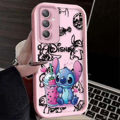 Cute Disney Stitch Strawberry Phone Case For Samsung Galaxy A14 A15 5G S21 S22 S23 S24 5G FE Plus Ultra A25 A35 A52 A53 A54 A55