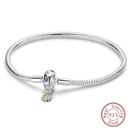 Bracelet Silver 925 Original 17-20CM Star Moon Sun Four Leaf Clover Green Zircon Bracelets Fit DIY Charms Birthday Jewelry Gifts