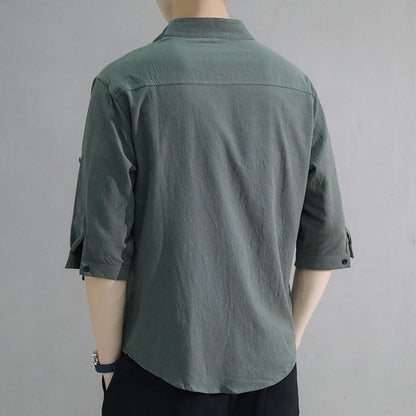 Spring and Summer Stand Collar Short-sleeved Shirt