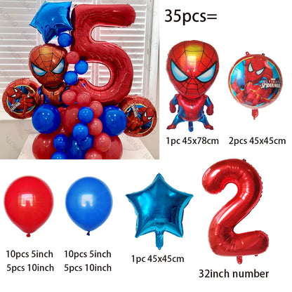 35pcs Spiderman Party Balloons Blue Red Latex Ballon Kids Boy Super Hero Theme