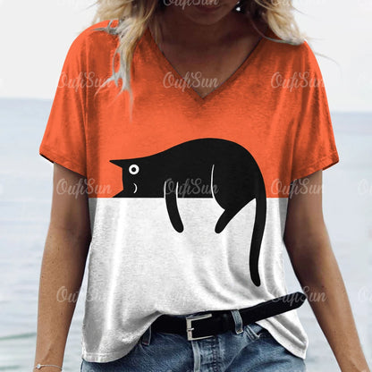 Summer Women's T Shirt Cat Print Casual Short Sleeve 3d T-Shirts