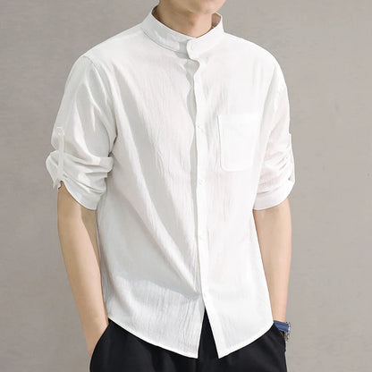 Spring and Summer Stand Collar Short-sleeved Shirt